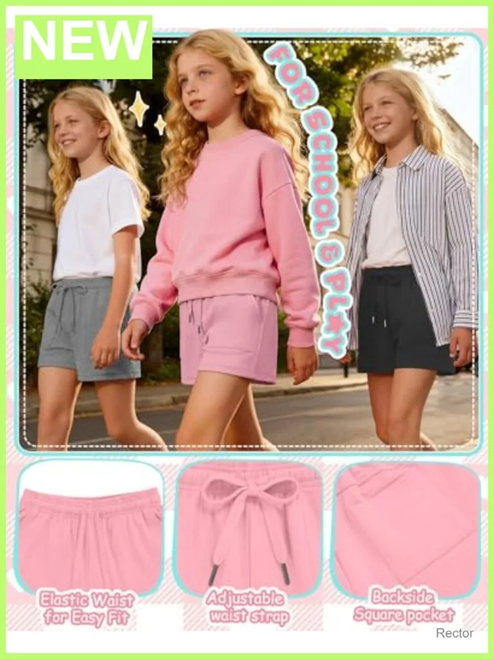Girls 3 Pack Athletic Sweat Shorts Drawstring Pockets Activewear